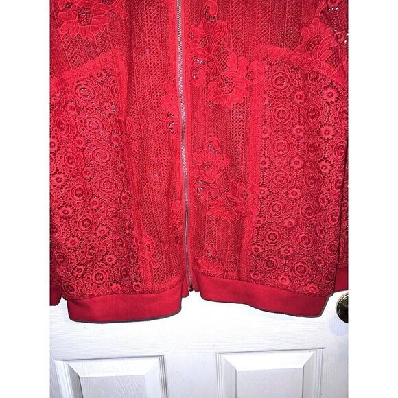 NWOT CHICO'S Red Lace Semi Sheer Full Zip Jacket Sz 2 / Large - Picture 4 of 16